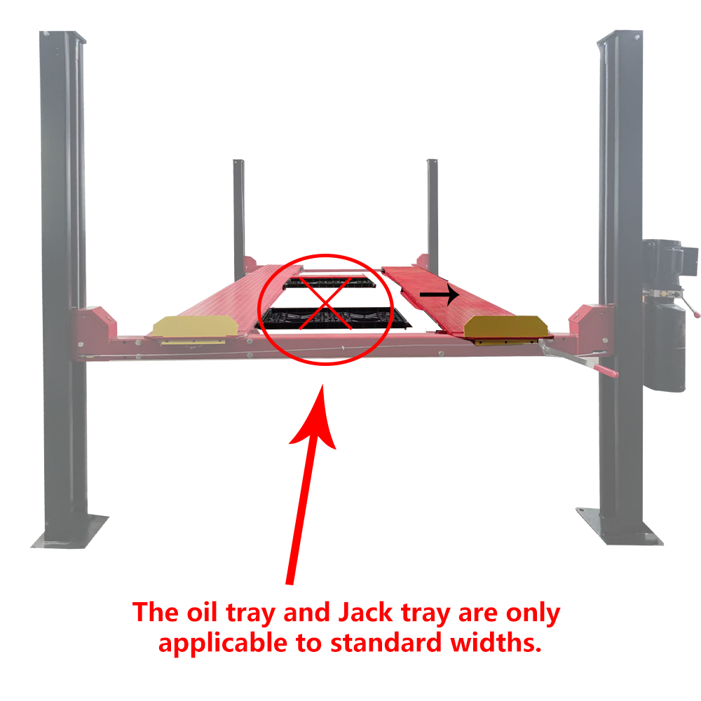 KT-4H950 diagram showing drip trays and jack tray at standard runway width
