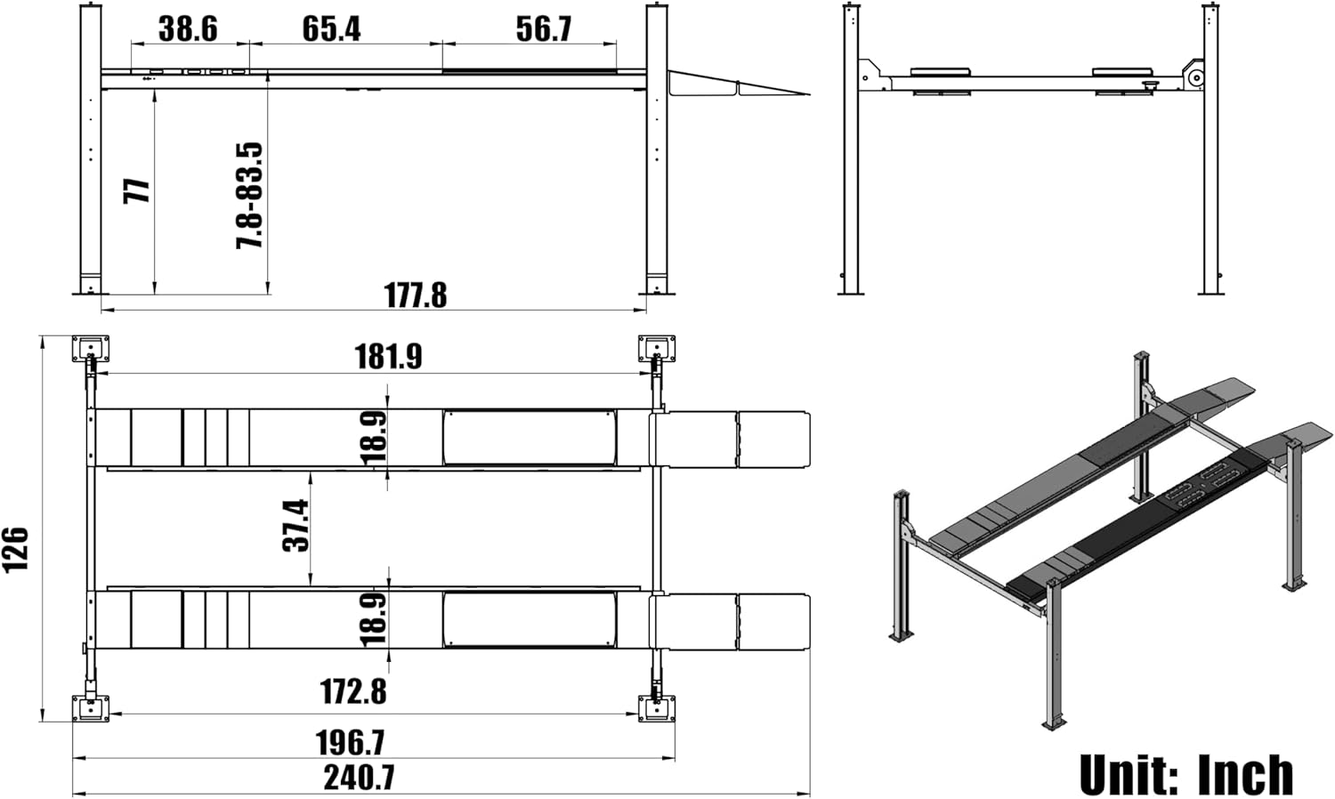 KATOOL KT-4M110PA 11,000 lb 4-Post Alignment Lift with 7,000 lb Rolling Jack product image 13