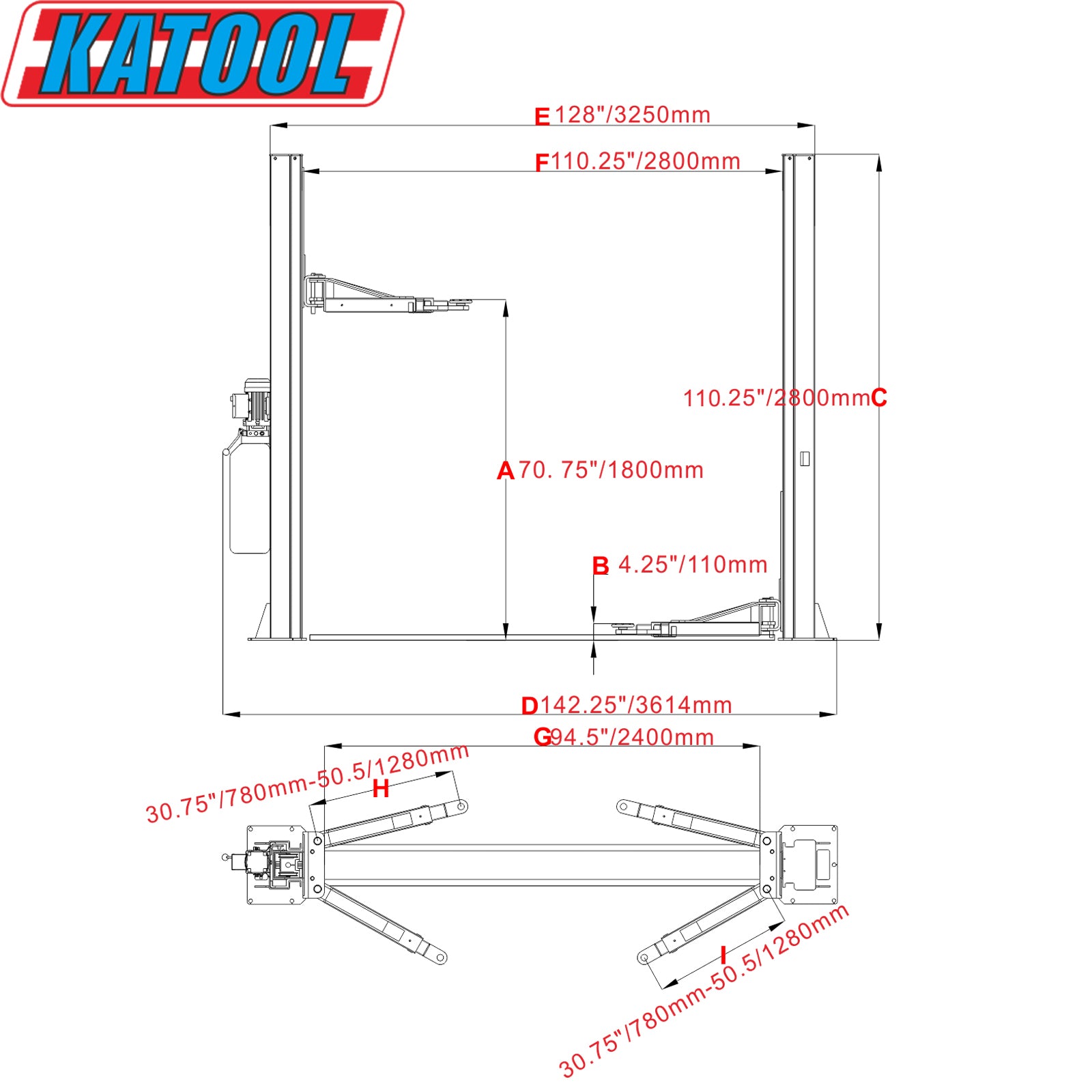 Katool KT-H100 Two Post Lift 10,000lbs Capacity product image 6