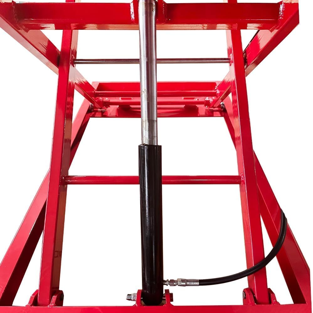KT-MOTO150LT hydraulic cylinder and steel scissor frame close-up