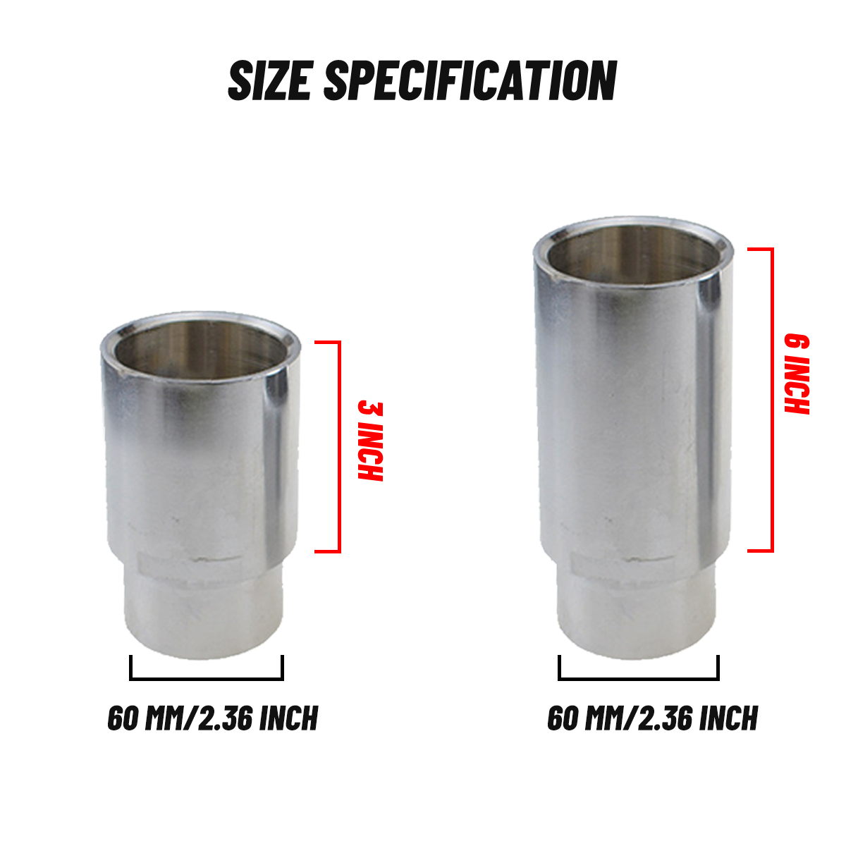 KT-MP2 and KT-MP4 lift extension size diagram showing 3 and 6 inch heights and 60 mm width