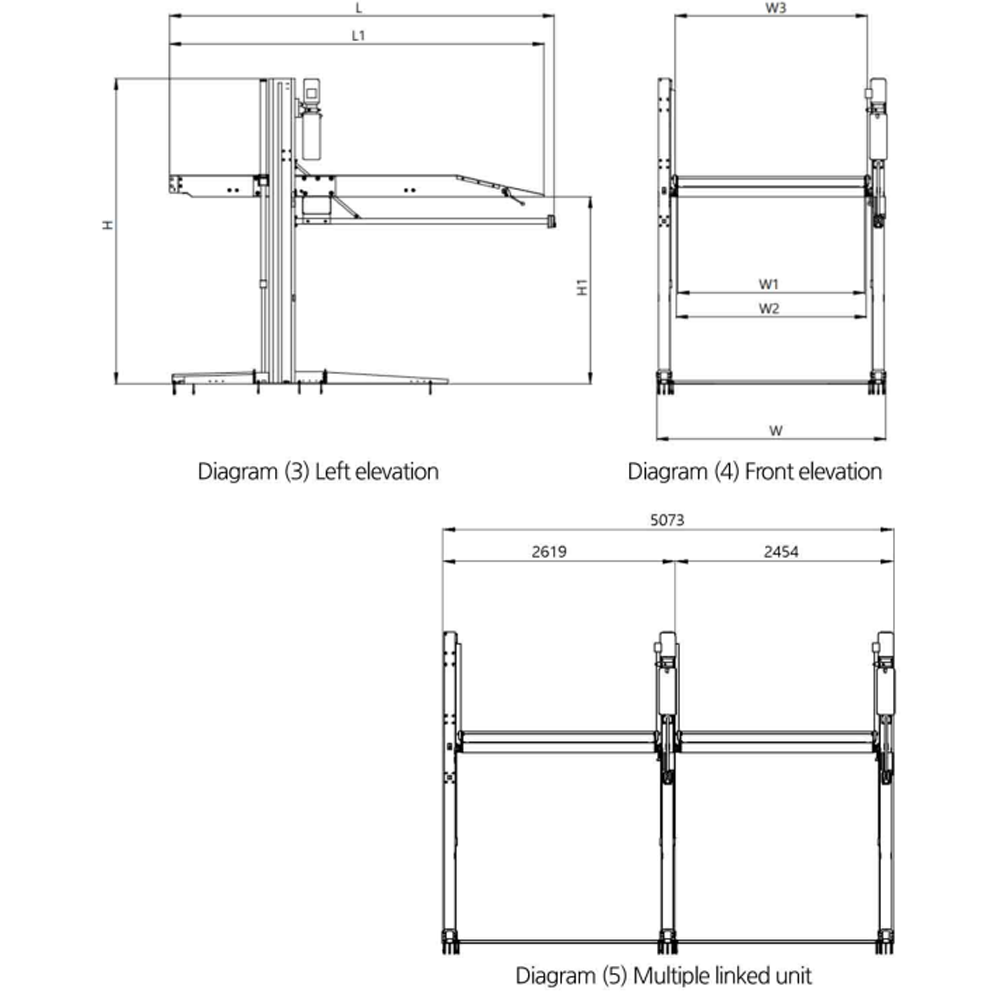 KT-P2700 lift dimension drawings