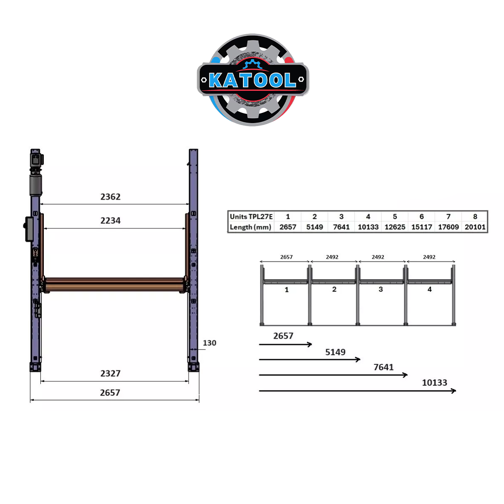 KT-P2700 parking lift dimension diagram