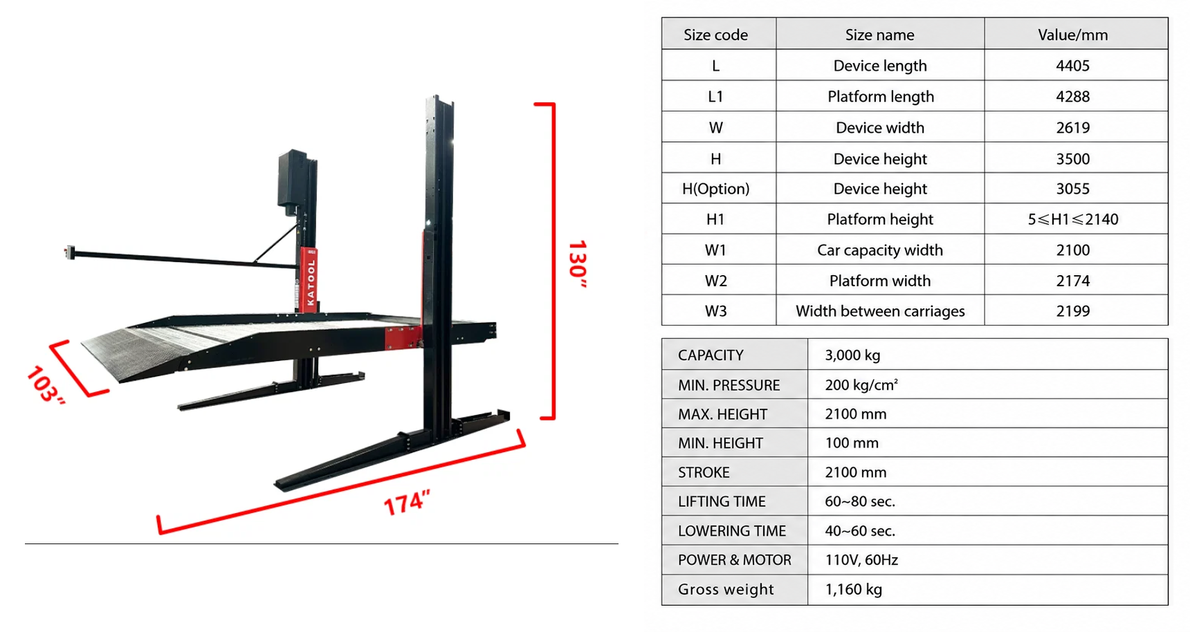 KT-P2700 updated size and technical specifications infographic