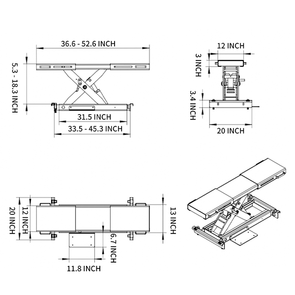 KT-RJ50 rolling jack manufacturer dimension drawing