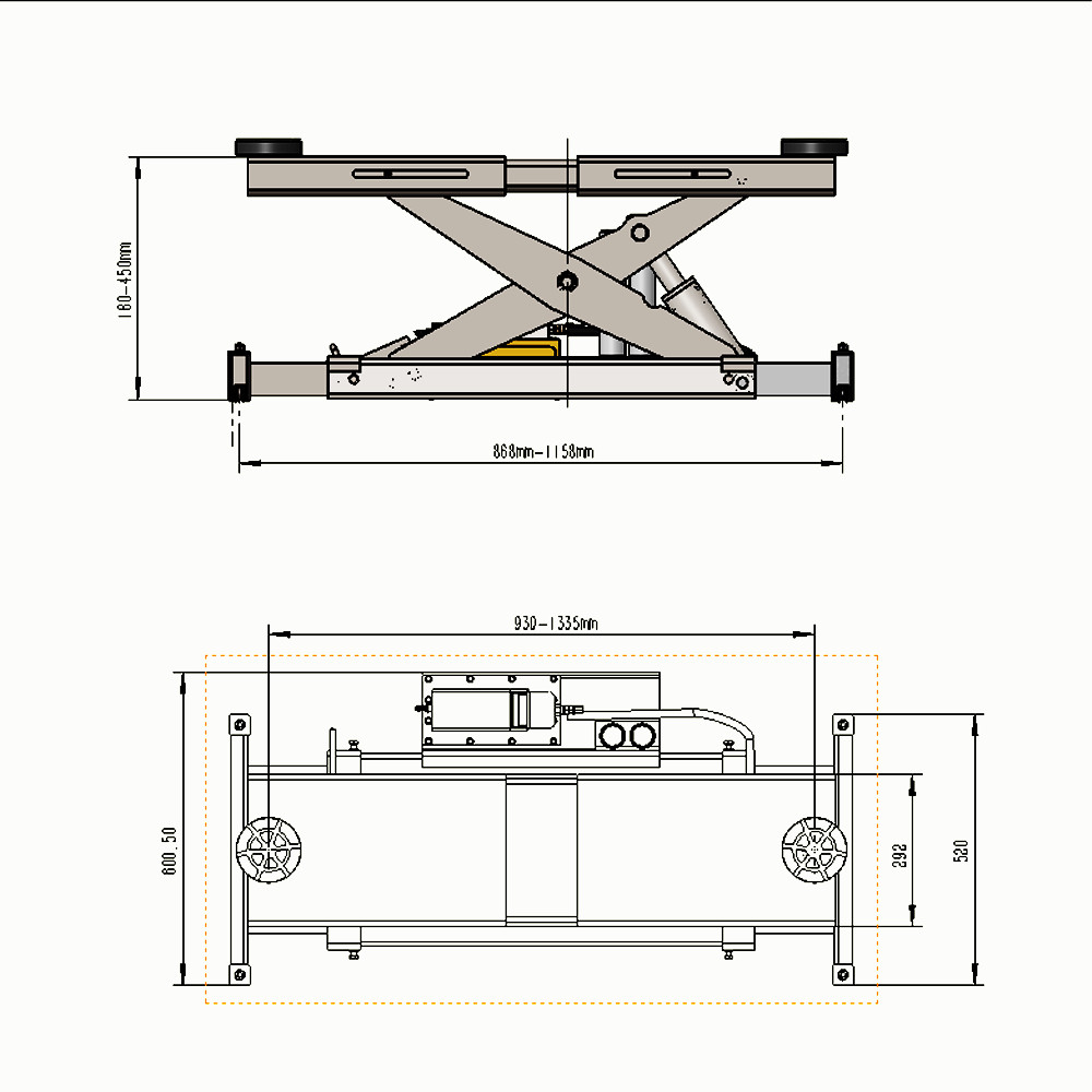 KT-RJ70 rolling bridge jack manufacturer dimension drawing