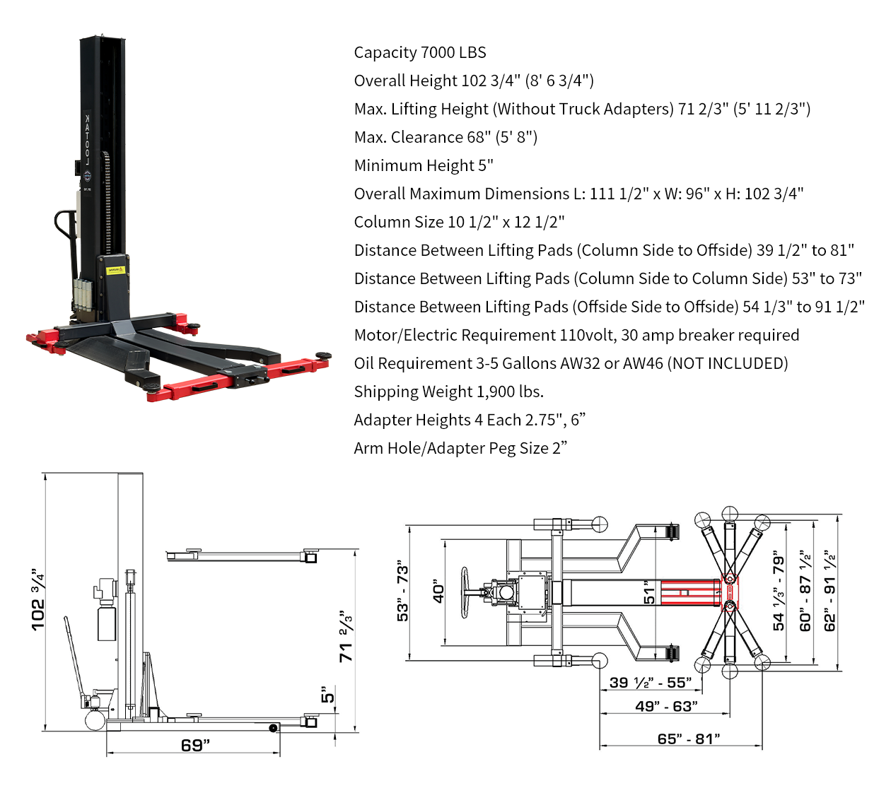 Katool KT-SPL700 7,000lbs Single Post Lift product image 3