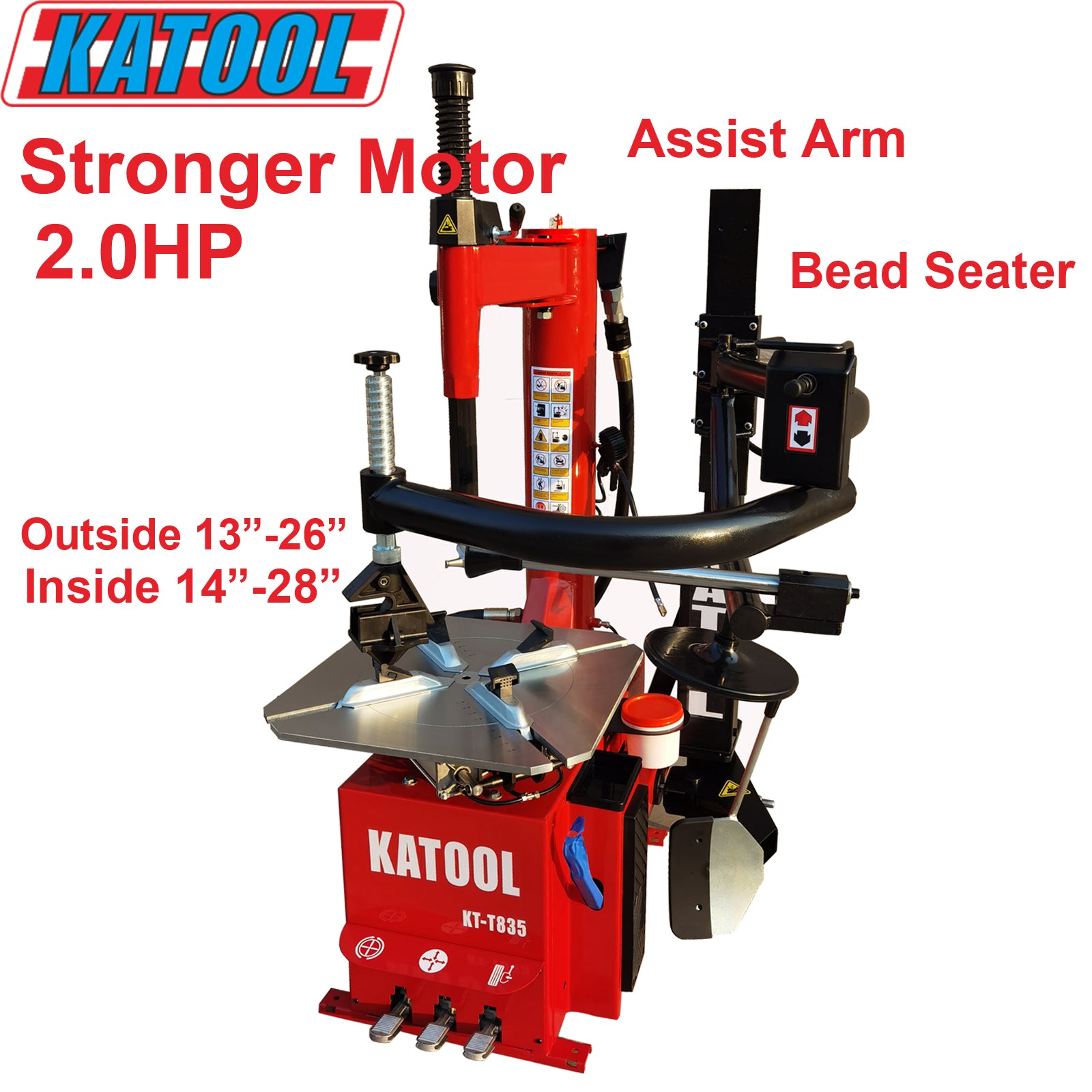 Katool KT-T835 Single Assist Arm Tire Machine |13"-26" Outside / 14"-28" Inside Clamp product image 2