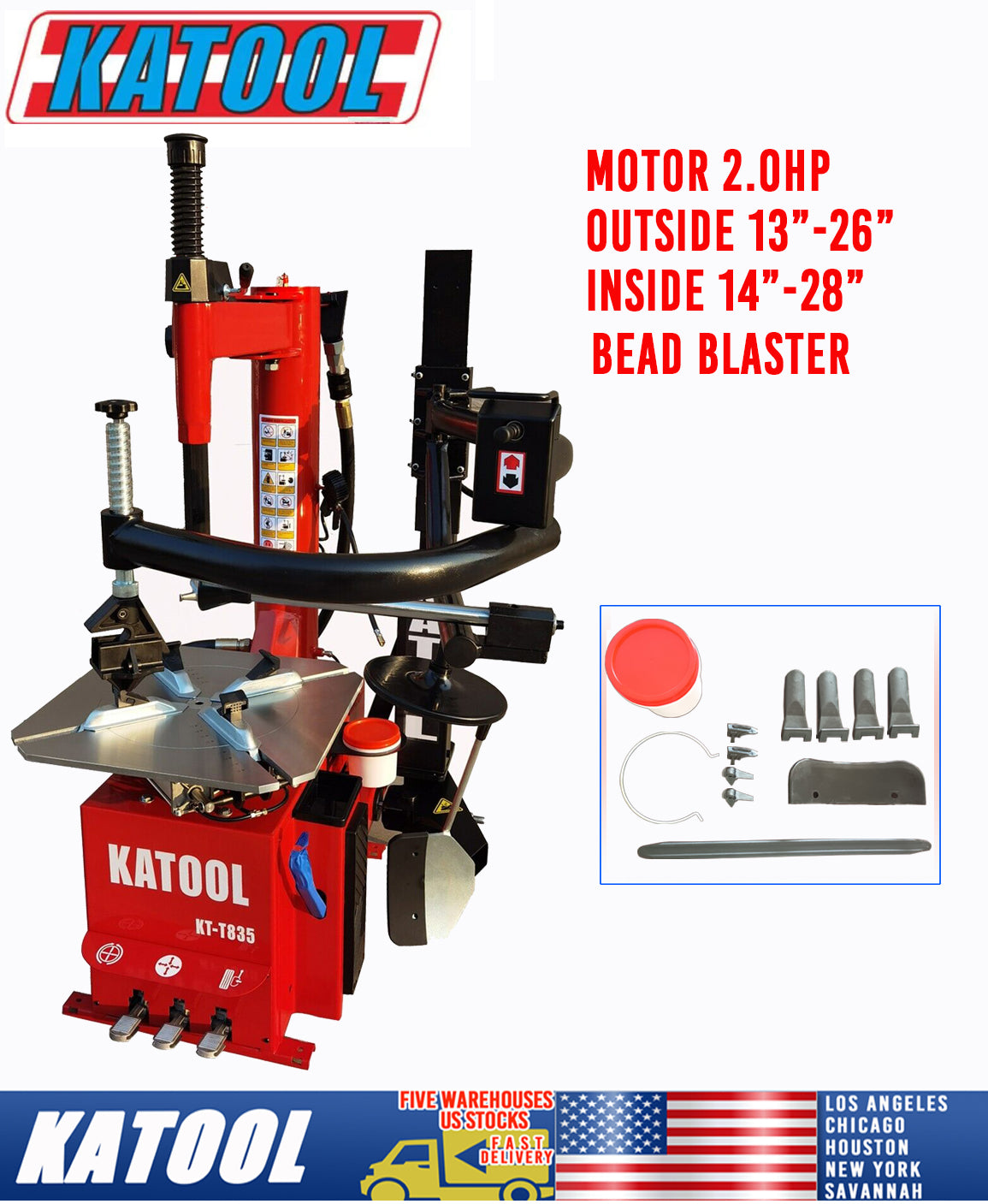 Katool KT-T835 Single Assist Arm Tire Machine |13"-26" Outside / 14"-28" Inside Clamp product image 3