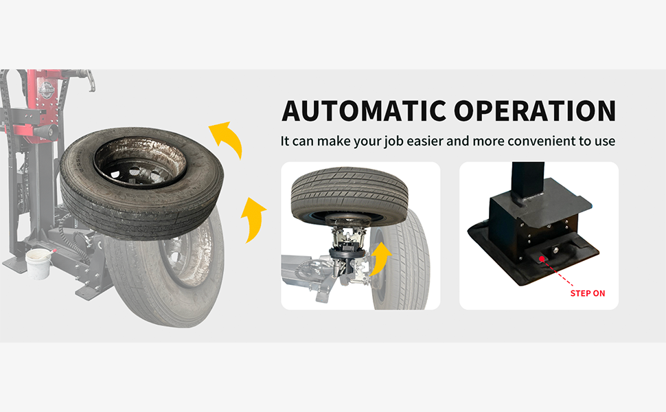 KT-TV910 manufacturer graphic showing tire changing sequence and foot control