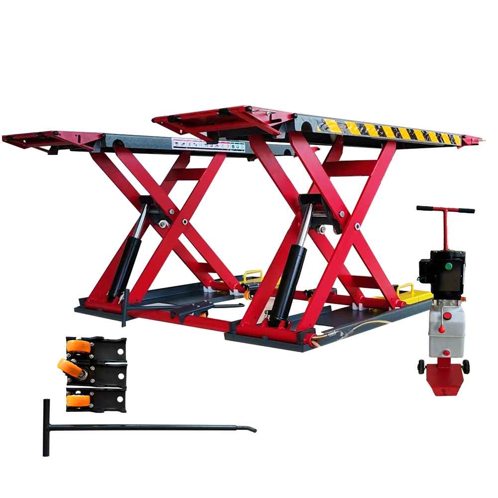 KATOOL KT-X77 7,000 lb mid-rise scissor lift raised with hydraulic power unit