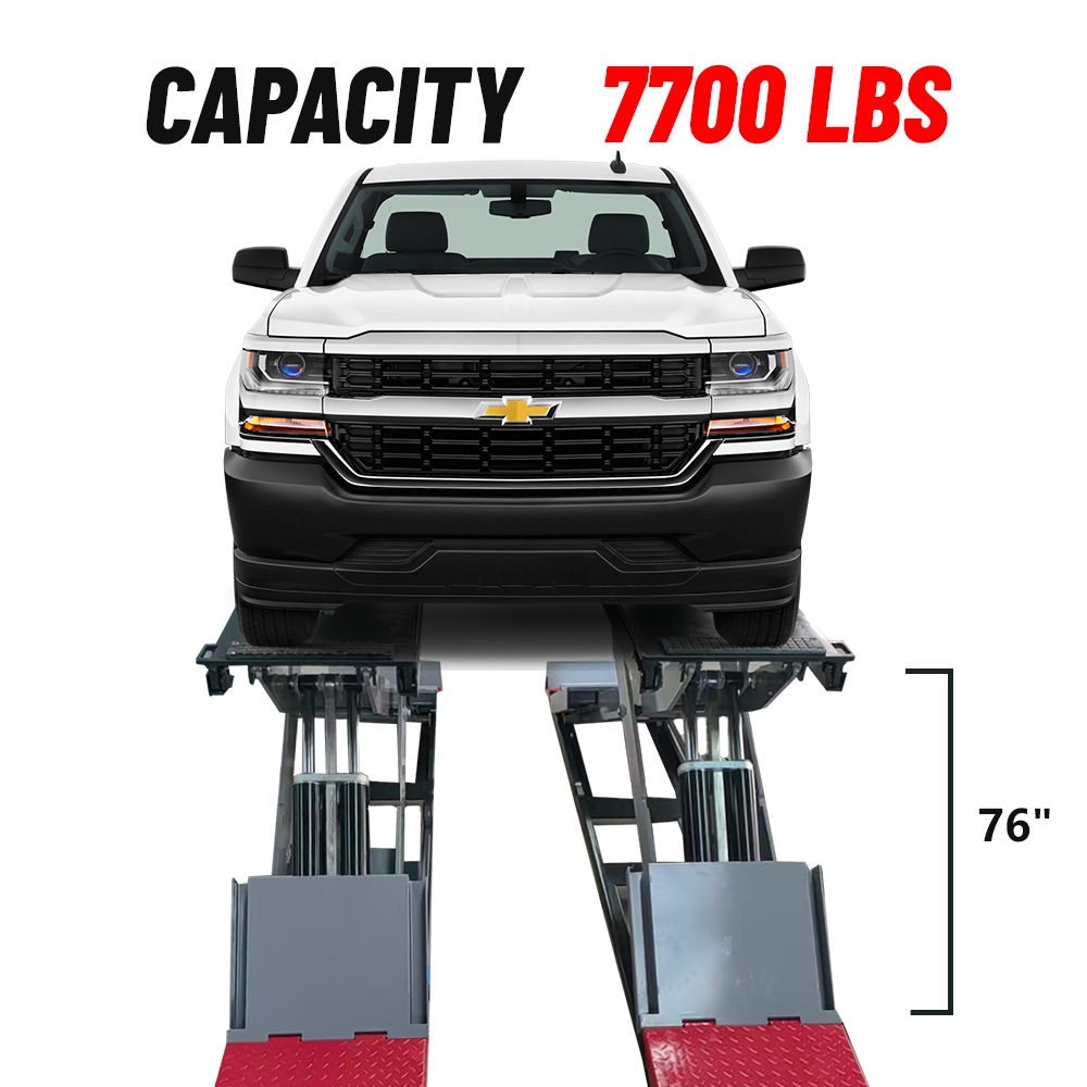 KT-X99 manufacturer image displaying 7,700 lb capacity and 76 inch lift height