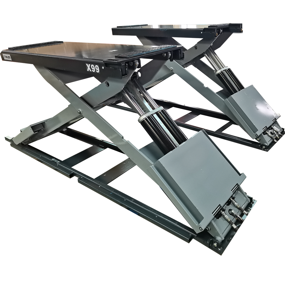 KT-X99 hydraulic scissor lift side view with dual platforms
