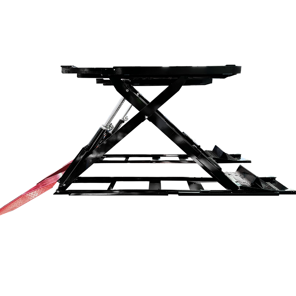 KT-X99 full-rise scissor lift low side profile with approach ramp