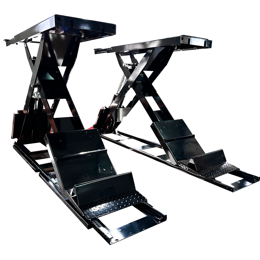 KT-X99 raised twin platform scissor lift with approach ramps