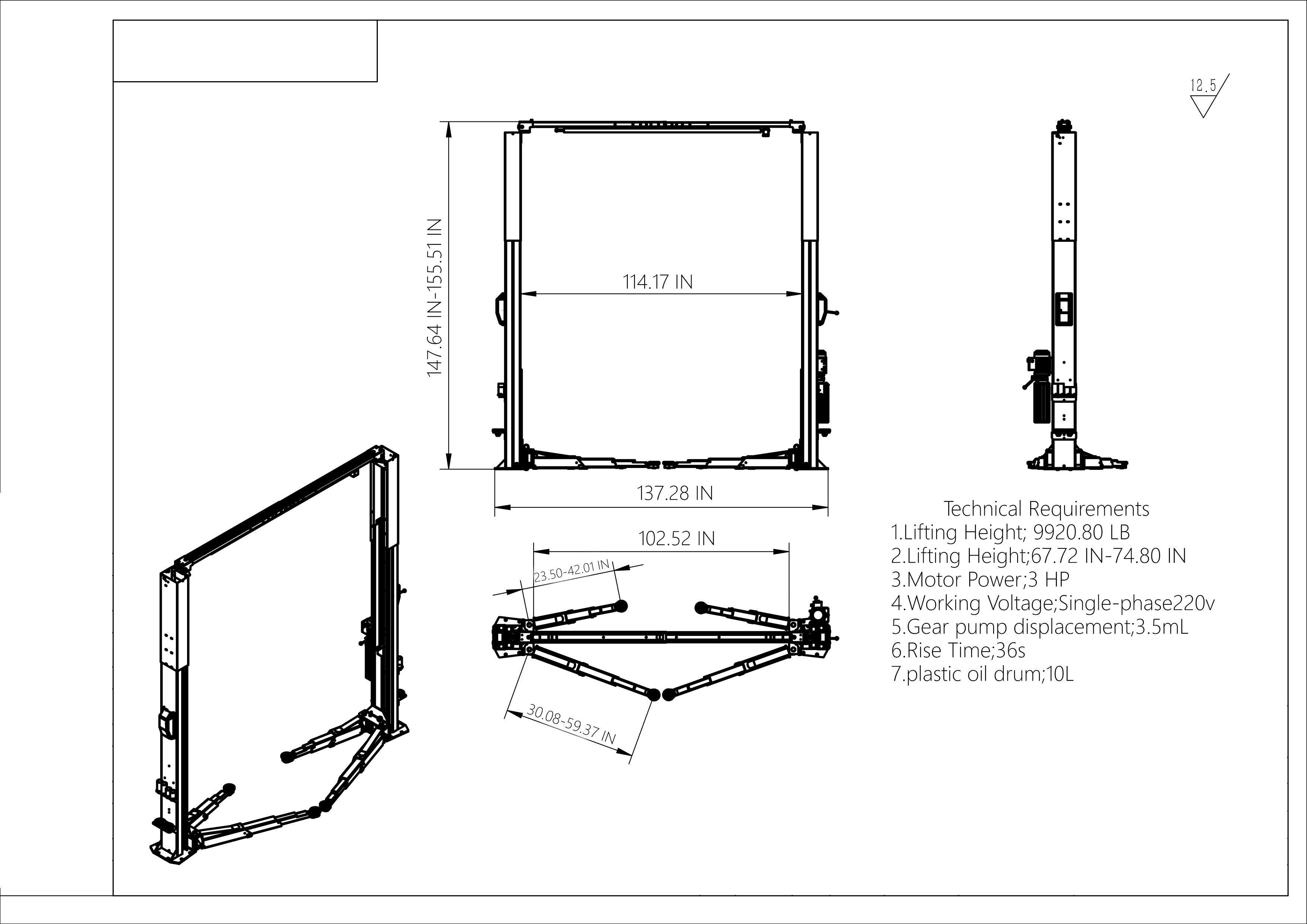KATOOL KT-ZL110M 10,000 LB Overhead Two-Post Car Lift product image 15